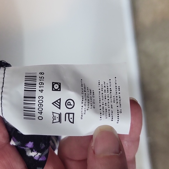 MOTHERHOOD MATERNITY "Black Diamond" Black White Purple Faux Wrap Midi Dress - Picture 7 of 9